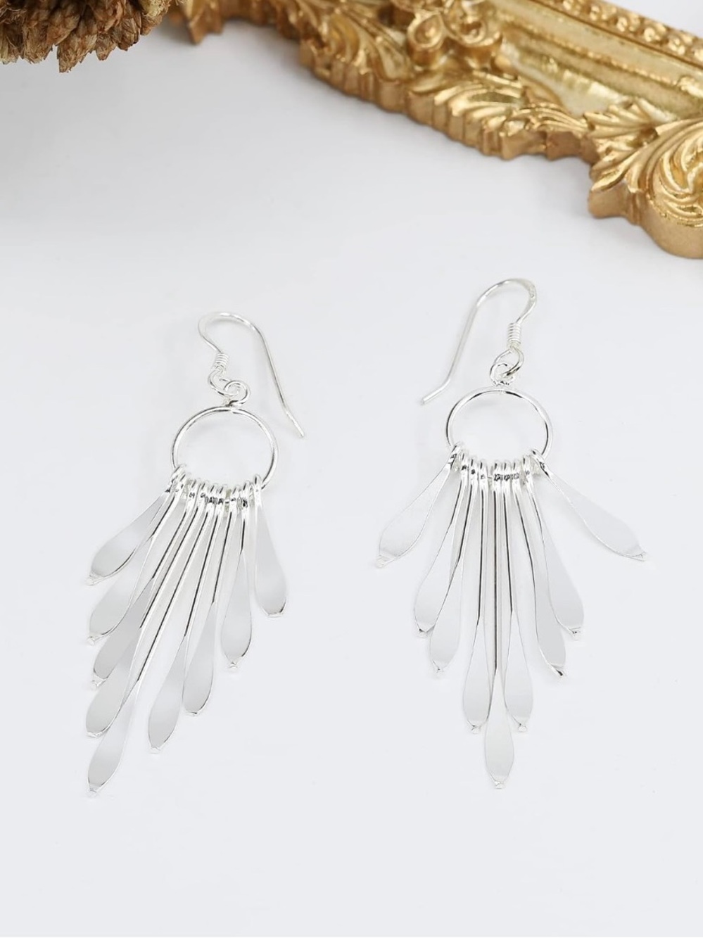 AeraVida Sterling Silver Silver Shimmering Fan Drop Earrings